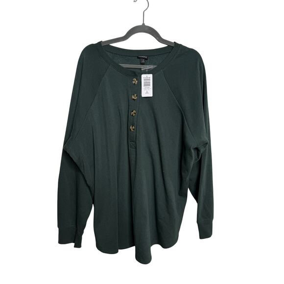 New Torrid Cozy Fleece Henley Sweatshirt Size 3X Darkest Spruce Green - Picture 1 of 6